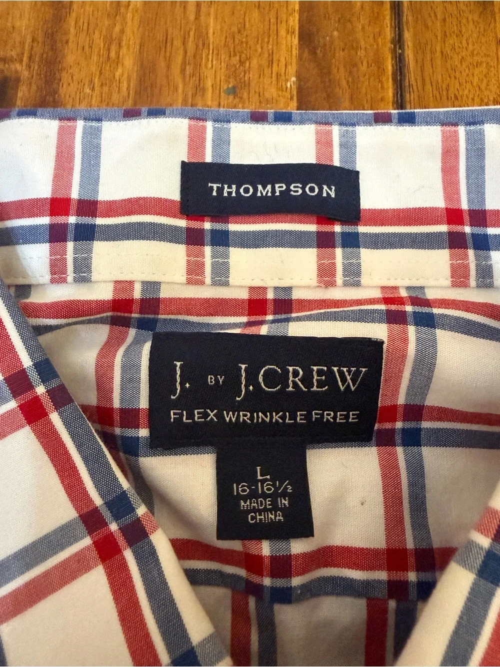 J.Crew Thompson Shirt Mens L 16 1/2 Red Blue Tattersall Plaid Flex Wrinkle Free